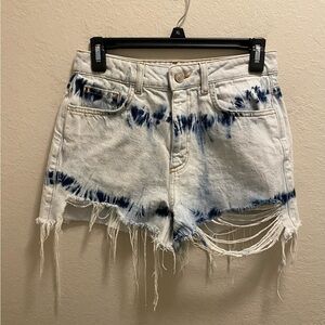 Zara High Waisted Tie Dye Distressed Jean Shorts Size 4